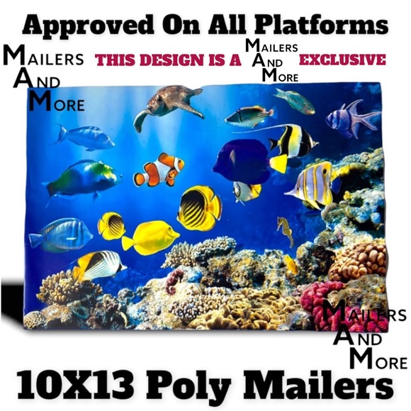 25 10X13 Poly Mailers Ocean Coral Reef With Fish, Turtle, Seahorse PRICE IS FIRM - Picture 7 of 11